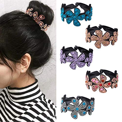 Product Cover Rhinestone Hair Clip for Women - 5Pack Half-balloon Nest Expanding Hairpin Girls Hair Claws Hair Bun Holders Accessories (mixed 5 color-1)