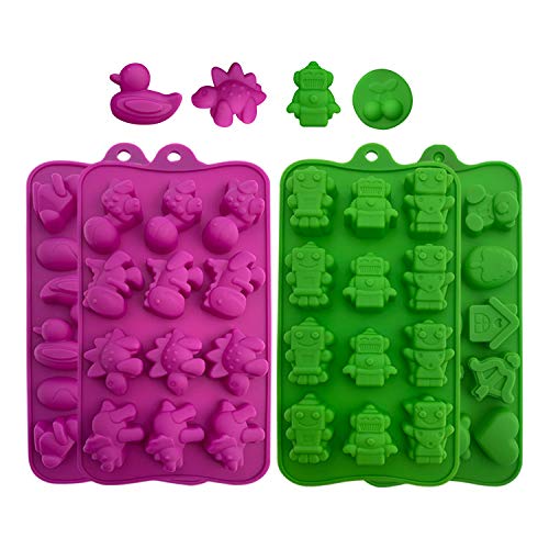 Product Cover Silicone Candy Molds, Chocolate Molds: BPA Free Baking Molds for Chocolate, Shaping Hard or Candies, Keto Fat Bombs, Jello, Ice Cubes- Animals, Dinosaur, Robots, Ducks, Cute Shapes Molds, 4 Pack