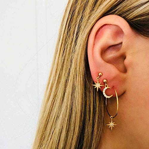 Product Cover Jovono Fashion Earrings with Full Rhinestone Moon and Star Stud Earring Set for Women and Girls