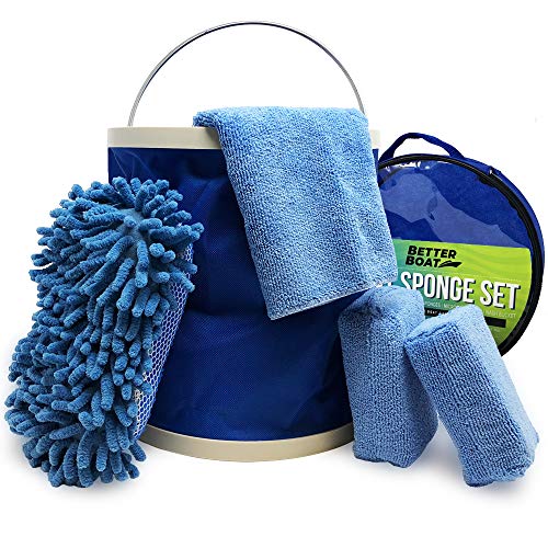 Product Cover Boat Cleaner Microfiber Sponge Bucket and Microfiber Wash Cloths | Interior Exterior Seats and Fiberglass Hull Cleaning Kit Washing Sponges