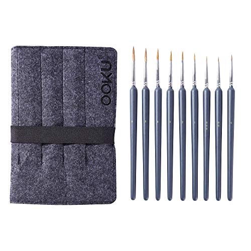Product Cover OOKU Detail Paint Brush Set 9pc- Professional Tiny Minature Fine Detail Brushes for Art Painting, Face Painting, Detailing, Model Craft Art Painting - Black Wooden Handle & Wool Storage Wrap Organizer