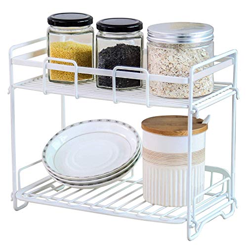Product Cover INDIAN DECOR 284982 Two -Tier Spice Rack Organizer,Free Standing Holder for Kitchen and Bathroom,White