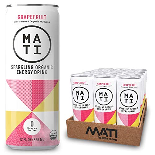 Product Cover MATI Plant-Powered Sparkling Organic Energy Drink, Grapefruit, 0 Calories, 12 Fl Oz, Pack of 12