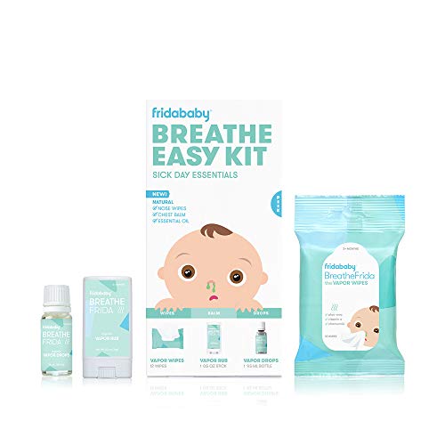 Product Cover Breathe Easy Kit Sick Day Essentials by FridaBaby - Natural Vapor Wipes, Organic Vapor Rub + Organic Vapor Drops, White