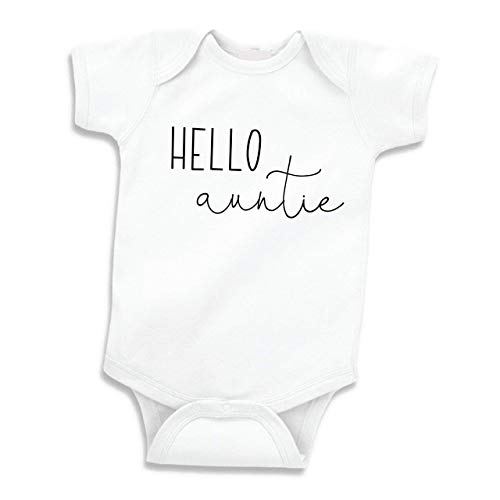 Product Cover Bump and Beyond Designs Hello Auntie Shirt Surprise Pregnancy Announcement Gift to Aunt (White 0-3 Months)