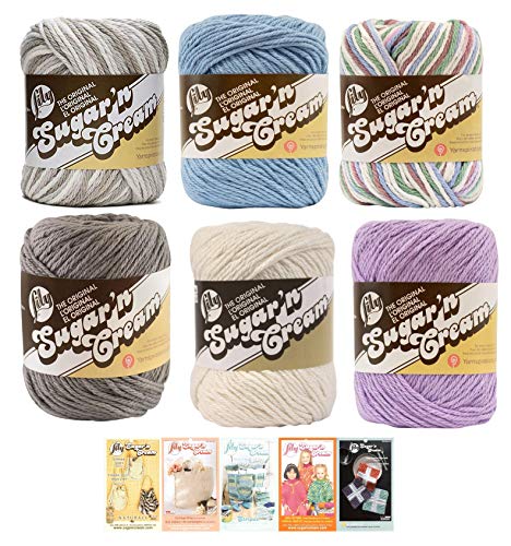 Product Cover Lily Sugar n' Cream Variety Assortment 6 Pack Bundle 100% Cotton Medium 4 Worsted with 5 Patterns (Asst 68)