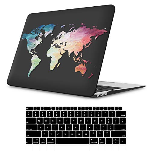 Product Cover iLeadon MacBook Air 13 Inch Case 2018 Release A1932, Soft Touch Ultra Thin Hard Shell Cover for Apple Newest MacBook Air 13 Inch with Retina Display fits Touch ID, Black Map
