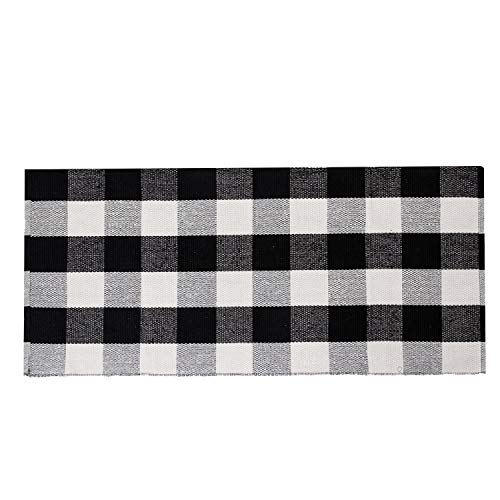 Product Cover SHACOS Extra Long Cotton Woven Rug Buffalo Check Runner Rug 2x6 ft for Kitchen Bedroom Entryway Bathroom (2'x6', Black White)