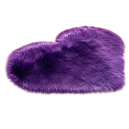 Product Cover Digood Soft Rug Fluffy Silky Carpet Heart Shape No Slip Mats Girls Bedroom Decor (Purple)