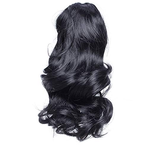 Product Cover Claw Ponytail Extension Short Curly Wave 145G Thick Jaw Ponytails Pony Tail Hairpiece Clip in Hair Extensions Real Natural as Human Synthetic Fibre for Women 12 inch black