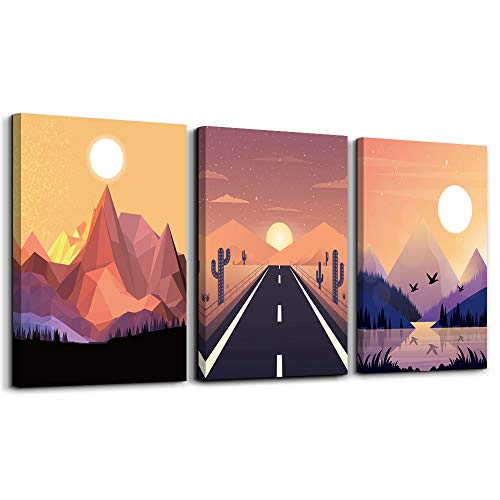 Product Cover Abstract Sunrise and Sunset scenery Canvas Prints Wall Art Paintings Abstract Geometry Wall Artworks Pictures for Living Room Bedroom Decoration, 12x16 inch/piece, 3 Panels Home bathroom Wall decor
