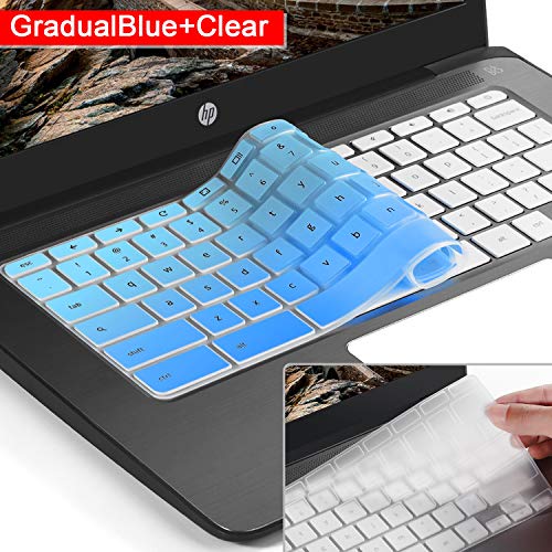 Product Cover [2 Pack] Ultra Thin Silicone Keyboard Cover Skin for hp chromebook 14,hp 14 inch Touch-Screen Chromebook,hp Chromebook 14-ak Series,14-ca Series,hp Chromebook 14 G2 G3 G4 Series(Gradualblue+Clear)