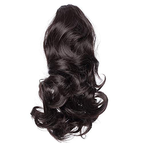 Product Cover Claw Ponytail Extension Short Curly Wave 145G Thick Jaw Ponytails Pony Tail Hairpiece Clip in Hair Extensions Real Natural as Human Synthetic Fibre for Women 12 inch dark brown