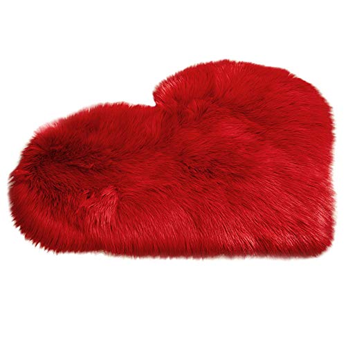 Product Cover Digood Soft Rug Fluffy Silky Carpet Heart Shape No Slip Mats Girls Bedroom Decor (Red)