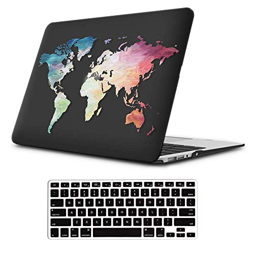 Product Cover iLeadon MacBook Air 11 inch Protective Hard Case Soft Touch Ultra Thin Shell Cover+Keyboard Cover for MacBook Air 11 inch Model A1370/A1465 (MacBook Air 11 Inch, Black Map)