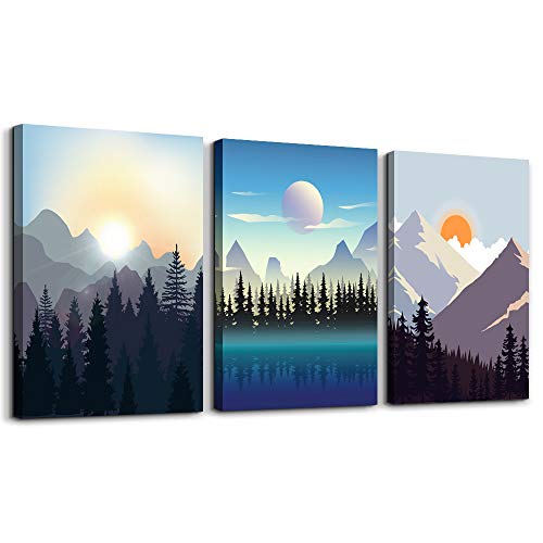 Product Cover Wall Art for living room Canvas Prints Artwork bathroom Wall Decor Abstract Sunrise and Sunset scenery Picture Watercolor painting 3 Pieces Framed bedroom wall decorations Office Works Home Decor