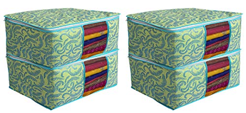 Product Cover Kuber Industries Metalic Print 4 Piece Non Woven Saree Cover Set, Green (CTKTC2589)