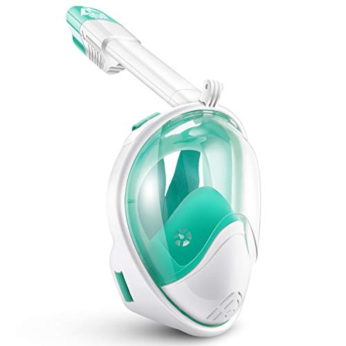 Product Cover BFULL Snorkel Mask Full Face 180° Panoramic Sea View Anti-Fog Anti-Leak Snorkeling Mask with Action Camera Mount and Soft Adjustable Head Straps for Kids and Adults (White-Green, S/M)