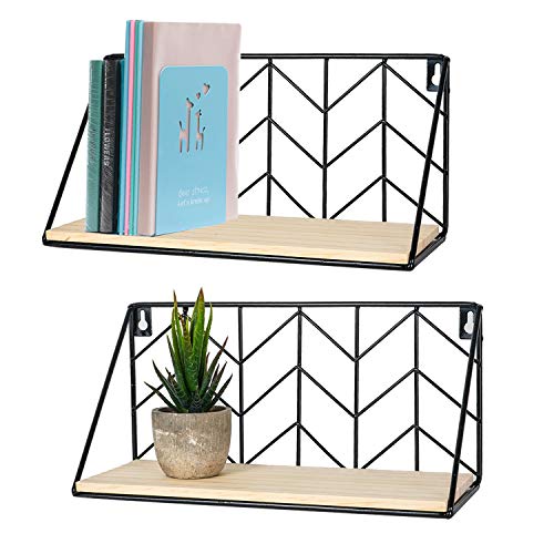 Product Cover TIMEYARD Floating Shelves Wall Mounted Set of 2 Rustic Arrow Design Wood Storage for Bedroom, Living Room, Bathroom, Kitchen, Office, etc