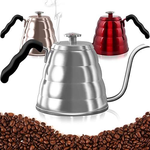 Product Cover Pour Over Coffee Kettle with Thermometer-Flow Gooseneck Tea Kettles-Brew Barista-Standard Hand Drip Coffee Suitable all Stovetops and Induction,BPA Free, Holiday Home Valentine's Day Gifts,40oz,Silver