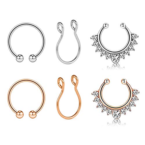 Product Cover AVYRING Fake Nose Rings Hoop Clip On Nose Septum Ring Faux Non-Pierced Nose Lip Rings Earrings Jewelry 3 Style