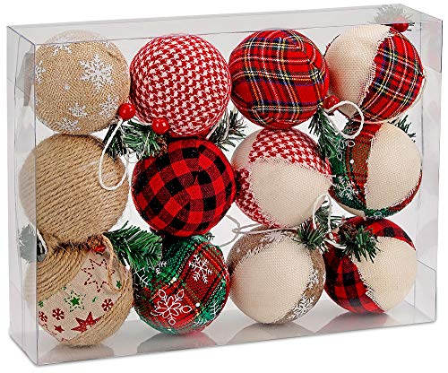 Product Cover BRUBAKER 12-Piece Natural Jute Christmas Ornaments - Baubles Ball Ornaments - Red & Green - 3.2 Inches