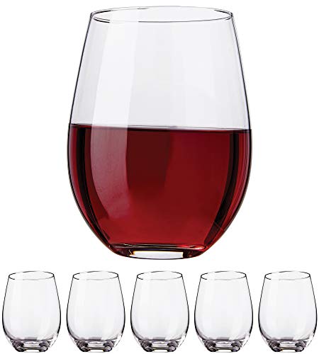 Product Cover Kitchen Lux Stemless Wine Glasses, 18oz - Set of 6 Elegant Cocktail Tumblers - Premium Glass Drinking Cups - Deluxe Gift Pack - Dishwasher Safe - by Kitchen Lux