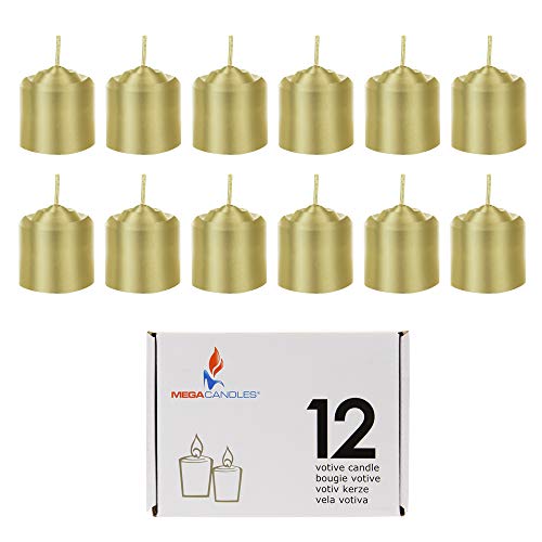 Product Cover Mega Candles 12 pcs Unscented Gold Votive Candle, Hand Poured Wax Candles 10 Hours 1.38 Inch x 1.5 Inch, Home Décor, Wedding Receptions, Baby Showers, Birthdays, Celebrations, Party Favors & More