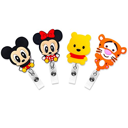 Product Cover Finex Set of 4 Mickey Mouse Minnie Mouse Winnie The Pooh Tigger Retractable Badge Holder ID Badge Reel Clip On Card Holders