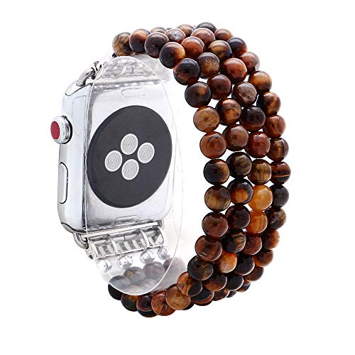 Product Cover KAI Top Compatible Apple Watch Band Series 3/2/1 38mm 42mm, Unique Handmade Beaded Elastic Stretch Natural Tiger Eye Stone Fashion Bracelet Strap Women Girls (Tiger Eye, 38mm)