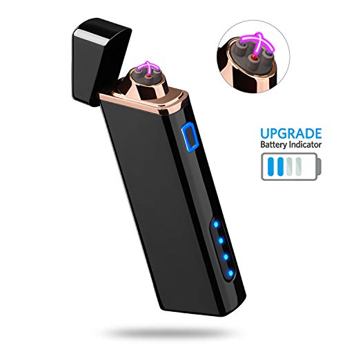 Product Cover Lighter, Electric Arc Lighter USB Rechargeable Lighter Windproof Flameless Lighter Plasma Lighter with Battery Indicator (Upgraded) for Fire, Cigarette, Candle - Outdoors Indoors (Bright-Black)