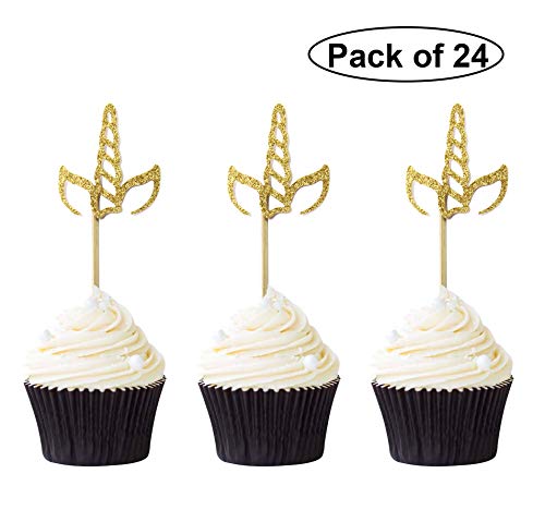 Product Cover Suntop 24 PCS Unicorn Cupcake Toppers Gold Glitter Cake Picks Baby Shower Decoration Supplies