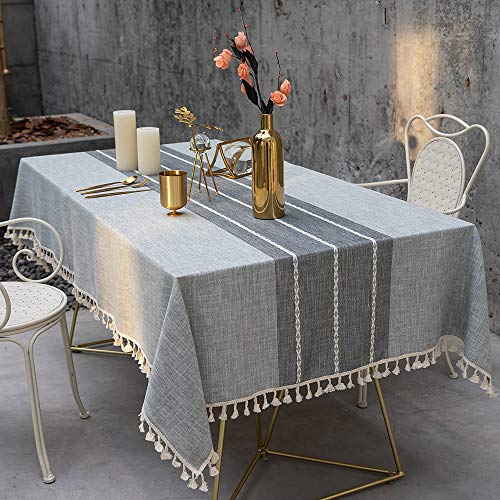Product Cover TEWENE Tablecloth, Rectangle Table Cloth Cotton Linen Wrinkle Free Anti-Fading Tablecloths Washable Embroidery Table Cover for Kitchen Dinning Party (Rectangle/Oblong, 55''x86'',6-8 Seats, Gray)