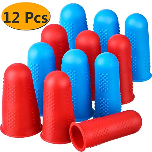 Product Cover Silicone Finger Protectors 12 Pieces Finger Protectors Hot Glue Gun Finger Caps for HotGlue Sewing Wax Rosin Resin Honey Adhesives Scrapbooking in 3 Sizes(Red and Blue)
