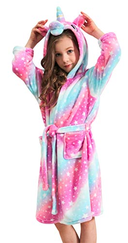 Product Cover Soft Unicorn Hooded Bathrobe Sleepwear - Unicorn Gifts for Girls (8-9 Years, Pink Galaxy)