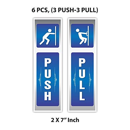 Product Cover Anne Print Solutions Push & Pull Stickers 6 Pcs for Gate | Door Size 2X7 Inch,Metallic Blue