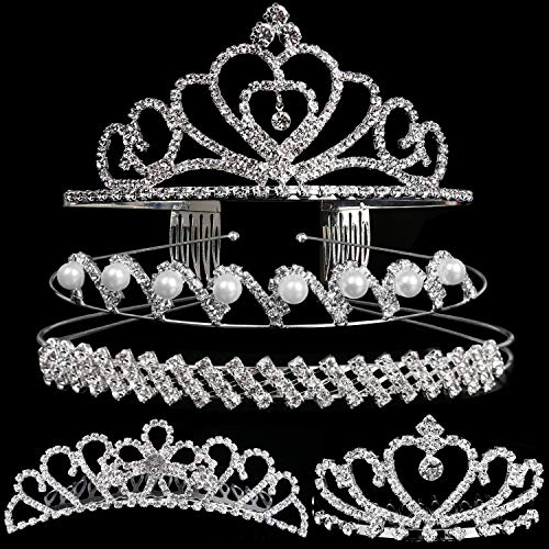 Product Cover Set of 5 Crystal Headband, Teenitor Rhinestone Headbands for Women Hair Jewelry Wedding Headband Crown Party Tiaras-Silver