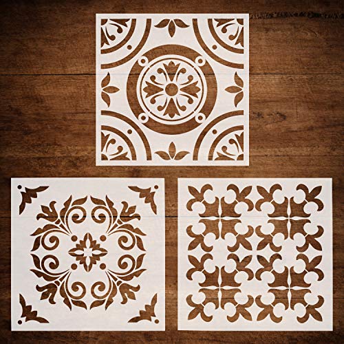 Product Cover CODOHI 3 Packs Wall Furniture Floor Stencils(12x12 Inch) Resuable Airbrush Painting Template for Tiles Fabric Glass- DIY Moroccan Patterns