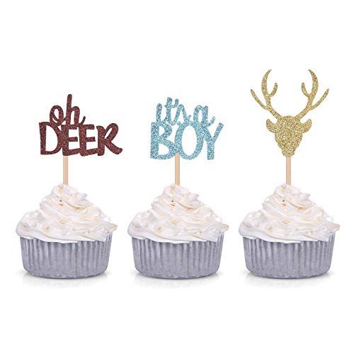 Product Cover Oh Deer It's A Boy Cupcake Toppers for Male Baby Shower Party Decorations (24 Counts)