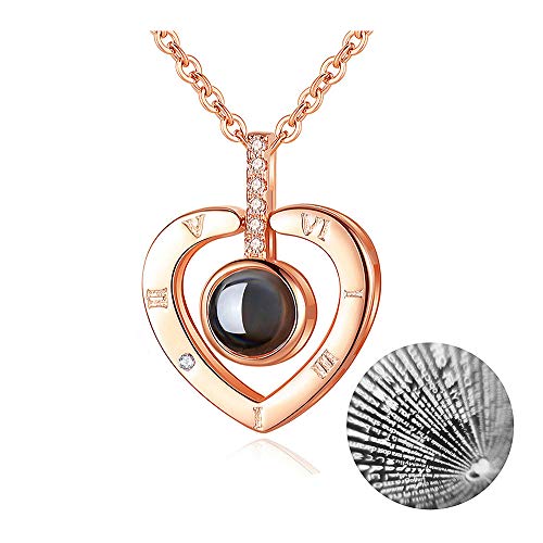 Product Cover M MOOHAM Heart Projection Necklace - 100 Languages I Love You Necklace Valentine's Day for Women Girls Memory Love Heart Necklace Nanotechnology Onyx Pendant Jewelry Necklace Best Gift for Her