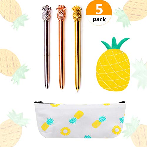 Product Cover JeVenis Set of 5 Pineapple Pens Ballpoint Pens with Pineapple Pencil Pouch Bags Ins Style Pineapple Notes Stickers for Office School Gift