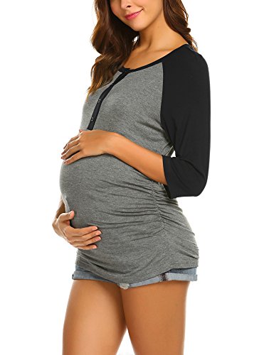 Product Cover Ekouaer Women's Maternity Nursing Top 3/4 Sleeve Breastfeeding Henley Shirt Tees (S-XXL)