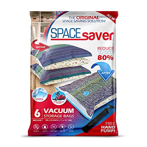 Product Cover Spacesaver Premium Vacuum Storage Bags. 80% More Storage! Hand-Pump for Travel! Double-Zip Seal and Triple Seal Turbo-Valve for Max Space Saving! (Medium 6 Pack)