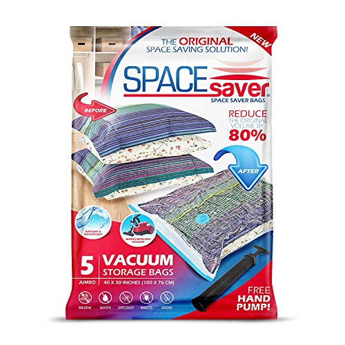 Product Cover Spacesaver Premium Vacuum Storage Bags. 80% More Storage! Hand-Pump for Travel! Double-Zip Seal and Triple Seal Turbo-Valve for Max Space Saving! (Jumbo 5 Pack)