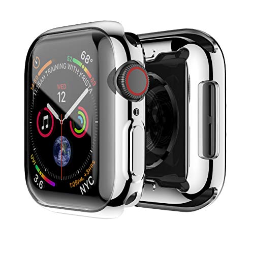 Product Cover Smiling Case for Apple Watch Series 4 & Series 5 with Buit in TPU Clear Screen Protector 44mm- All Around Protective Case High Definition Clear Ultra-Thin Cover for iwatch Series 5/4 44mm (Silver)