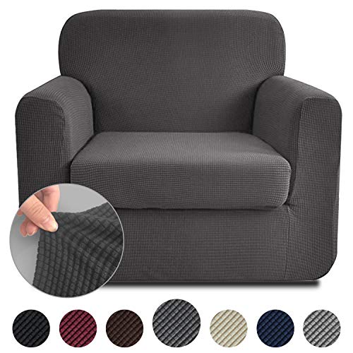 Product Cover Rose Home Fashion RHF Jacquard Stretch 2-Piece Sofa Cover, 2-Piece Slipcover for Leather Couch-Polyester Spandex Sofa Slipcover&Couch Cover for Dogs, 2-Piece Sofa Protector(Chair: Dark Grey)