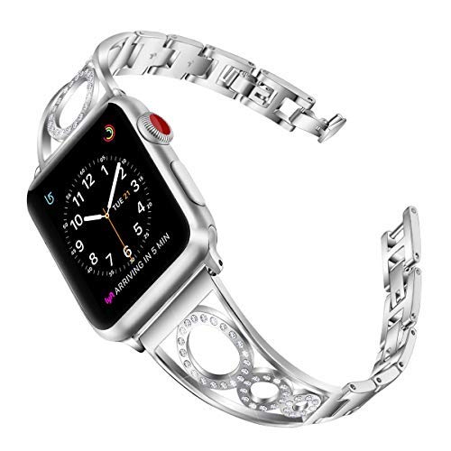 Product Cover AmzAokay Bling Bands Compatible Apple Watch Band 38mm 40mm 42mm 44mm iWatch Series 5, Series 4, Series 3, Series 2, Series 1 Stainless Wristbands Strap Bracelet Women (Silver, 42mm/44mm)