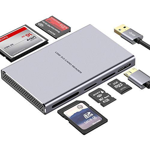 Product Cover SD Card Reader, GIKERSY 5 in 1 USB 3.0 Memory Card Reader Adapter 5Gbps Read 5 Cards Simultaneously for SDXC, SDHC, SD, Micro SDXC, Micro SD, Micro SDHC, M2, MS, CF and UHS-I Card (Grey)