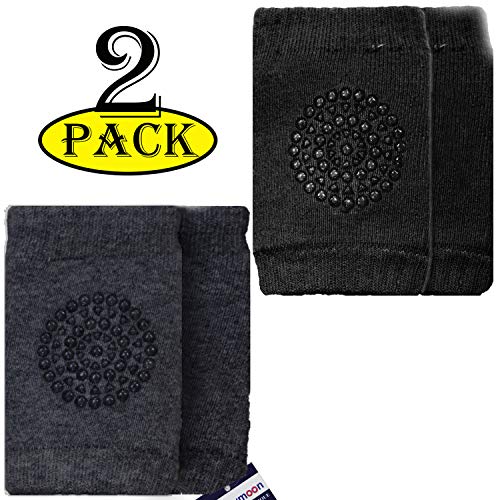 Product Cover Babymoon (Set of 2) Baby Knee Pads for Crawling, Anti-Slip Padded Stretchable Elastic Cotton Soft Breathable Comfortable Knee Cap Elbow Safety Protector (Jet Black & Charcoal Grey)