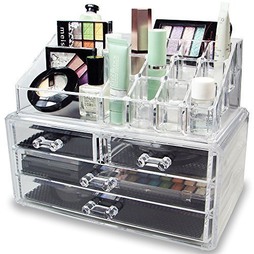 Product Cover Flipco Jewelry and Cosmetic Storage 2 Piece 4 Drawer Acrylic Makeup Organizer